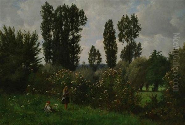 Petites Filles Dans Un Champ De Fleurs - view 1