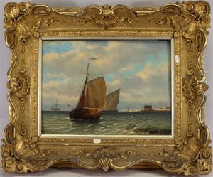 Ships In A Coastal Setting by Willem Anthonie van Deventer