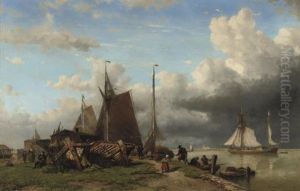 A Busy Shipyard With Vessels Of The Noord-zuid Hollandsche Reddingsmaatschappij On The Quay by Willem Anthonie van Deventer