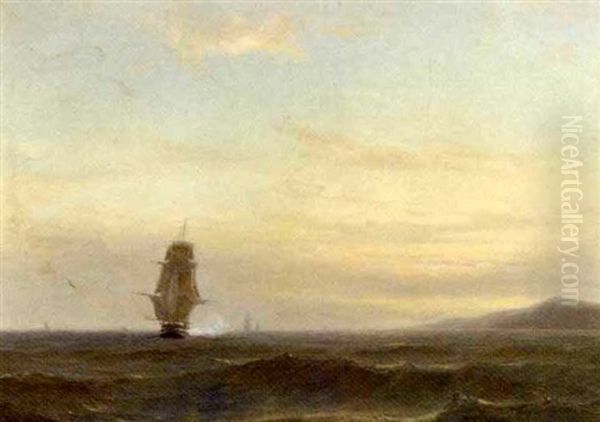 A Frigate Under Sail Firing A Salute - view 1