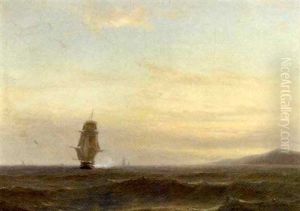 A Frigate Under Sail Firing A Salute by Willem Anthonie van Deventer
