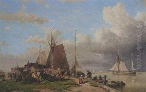 A Busy Ship-yard Along A River