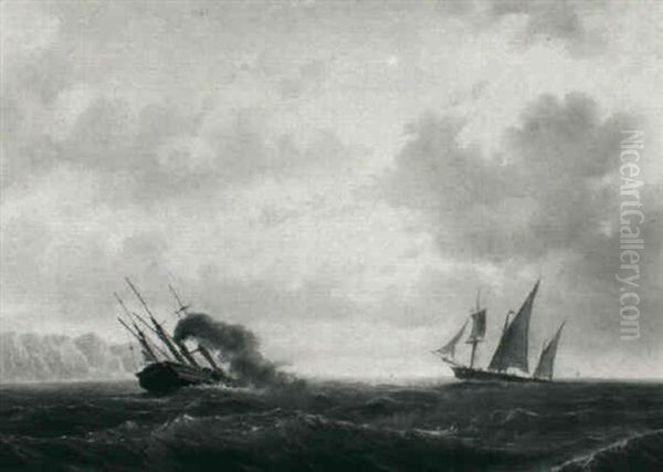 A Sailing Vessel And A Steamer Off The Coast - view 1