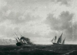 A Sailing Vessel And A Steamer Off The Coast by Willem Anthonie van Deventer
