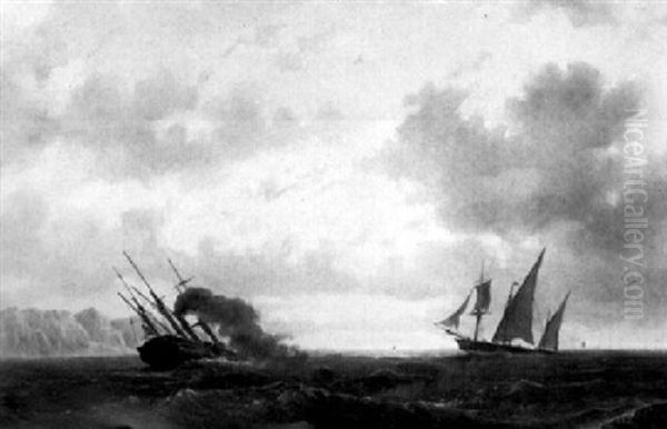A Sailing Vessel And A Steamboat Off The Coast - view 1