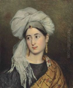 Portrait Of A Woman In Oriental Dress by Achille-Jacques-Jean-Marie Deveria