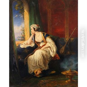 Jeune Turque Pensive by Eugene Francois Marie Joseph Deveria
