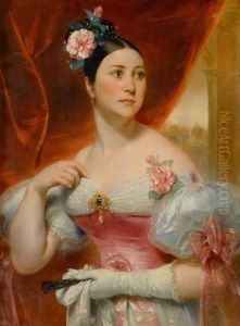 Portrait Einer Eleganten Dame Mit Einem Brief Und Einem Facher