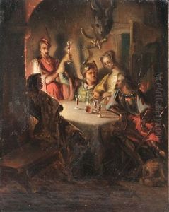 Chevaliers Dans Une Auberge by Eugene Francois Marie Joseph Deveria