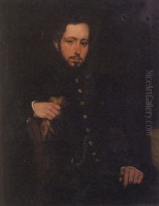 Portrait Of French Military Officer by Eugene Francois Marie Joseph Deveria