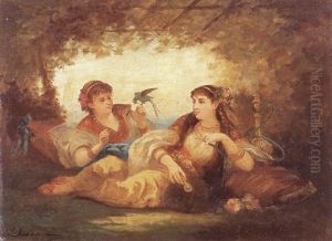 L'odalisque Au Narguile by Eugene Francois Marie Joseph Deveria