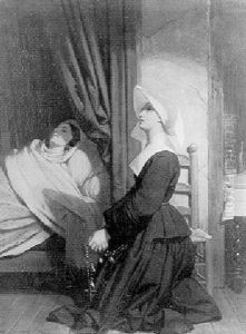 Religieuse Au Chevet D'une Malade by Eugene Francois Marie Joseph Deveria