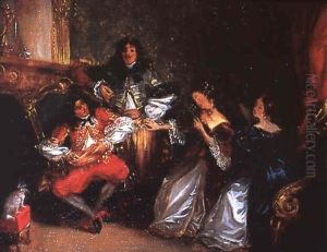 Scene De Lecture Chez Moliere by Eugene Francois Marie Joseph Deveria