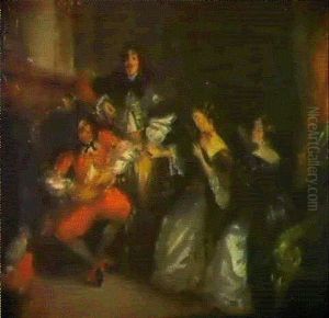 Scene D'interieur Inspiree D'une Comedie De Moliere (?) by Eugene Francois Marie Joseph Deveria