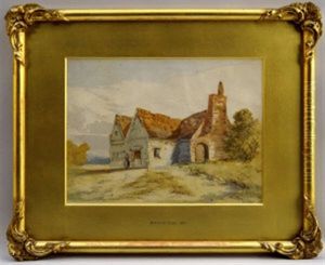 Figures By A Gate With A Cottage And Woodland Beyond