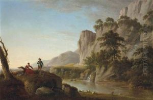 A Pastoral River Landscape With An Elegant Couple Conversing by Anthony Devis