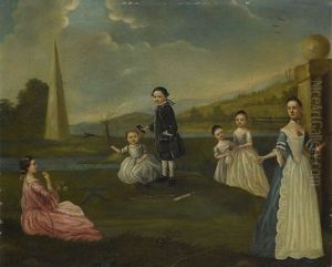 A Lady And Her Five Children In A Landscape by Arthur Devis