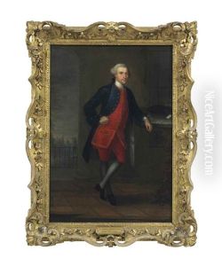 Portrait Of A Gentleman, Traditionally Identified As Robert Banks Hodgkinson, Standing Small Full-length, Wearing A Red Tunic And Breeches, With A Blue Coat