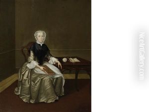 Portrait Of Mrs Wettenhall, Full-length, In A Gold Silk Dress And Black Wrap, Seated In An Interior, Reading