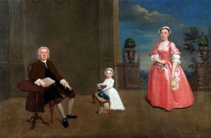 Interior, Gentleman Seated With His Wife And Child by Arthur Devis