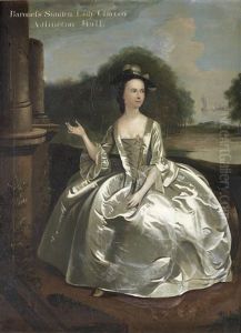Portrait Of Baroness Sunden, Lady Clayton Of Adlington Hall, Full Length, In A White Silk Dress, In A Park Landscape