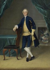 Portrait Of Mr. Thomas, Full-length, In A Blue Coat And Yellow Waistcoat, Standing In An Interior by Arthur Devis