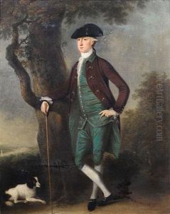 Portrait Of David Jenkins In A Brown Coat, Blue Waistcoat And Breeches And A Black Tricorn Hat by Arthur Devis
