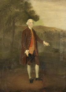 Portrait Of A Gentleman In A Brown Coat With A Red Embroidered Waistcoat