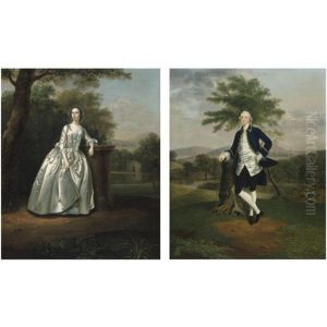 Portrait Of Edward Travers Of Trefalyn House (+ Ursula, His Wife; Pair) by Arthur Devis