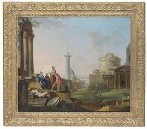 A Roman Capriccio With The Castel Sant'angelo And Trajan's Column