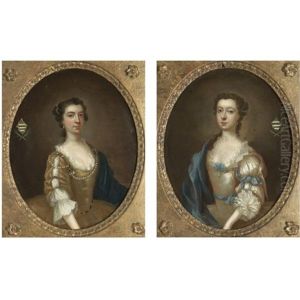Portraits Of Two Sisters Of The Moult Family Of Nottinghamshire (pair) by Arthur Devis