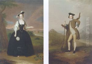 Portrait Of Anne Venables Vernon In Van Dyckian Costume And Holding A Fan, A View Of Sudbury Hall Beyond Portrait Of Anne Venables Vernon In Van Dyckian Costume And Holding A Fan, A View Of Sudbury Hall Beyond