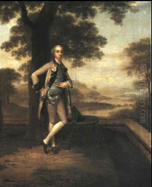 Portrait Of A Gentleman On A Terrace With An Extensive River Landscape - view 1