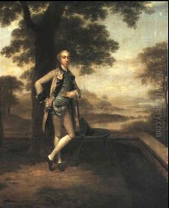 Portrait Of A Gentleman On A Terrace With An Extensive River Landscape