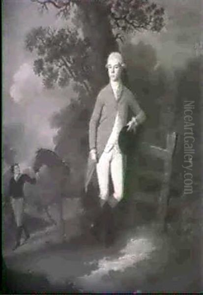 Portrait Of Master Ashton, With His Bay Horse And Groom     In The Background - view 1