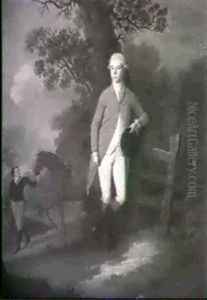 Portrait Of Master Ashton, With His Bay Horse And Groom In The Background by Arthur Devis