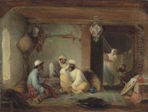 An Interior With Merchants Playing Chess, Eastern India