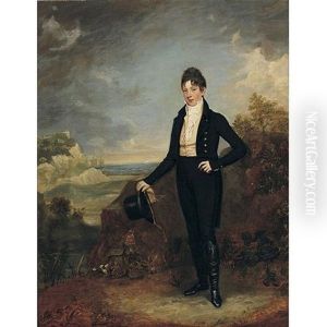 Portrait Of A Gentleman Holding A Hat In His Hand, A Beach Beyond