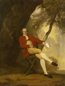Portrait Of Squire Austin In A Red Coat With Yellow Waistcoat And Breeches, Holding A Book In His Left Hand
