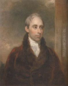 Portrait Of Henry Heneage St. Paul, M.p. For Berwick, In A Red Velvet Coat Trimmed With Fur And A White Cravat, Beside A Column With A Landscape Beyond