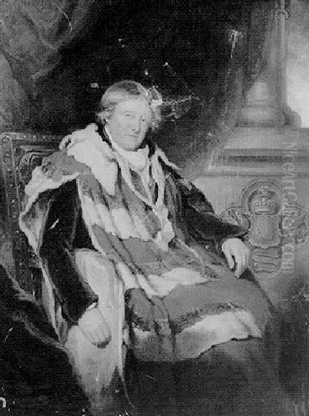 Portrait Of Viscount Curzon, Aged 89, Before A Carved Stone Column - view 1