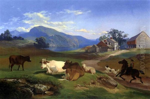 Pennsylvania Farm Scene With River And Mountains - view 1