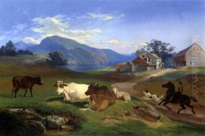 Pennsylvania Farm Scene With River And Mountains