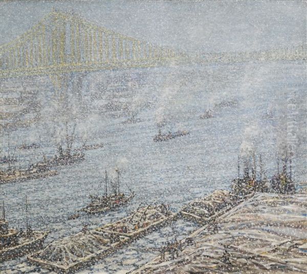 East River, New York, Winter (from Brooklyn Bridge) - view 1