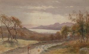 A Shepherd And His Flock On A Country Lane