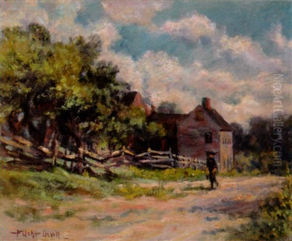 Rhode Island Landscape With Farmhouse And Split Rail Fence - view 1