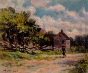 Rhode Island Landscape With Farmhouse And Split Rail Fence by Frederik Usher Devoll
