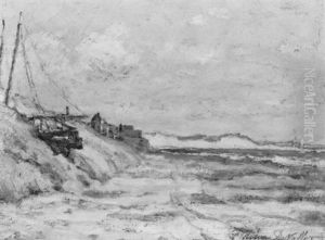 Coastal Scene With White Cliffs In The Distance by Frederik Usher Devoll