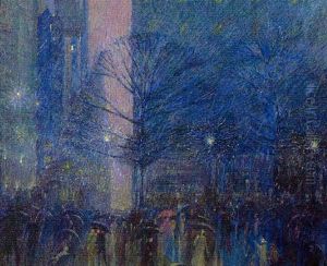 Evening Showers, Fifth Avenue At Plaza by Frederik Usher Devoll