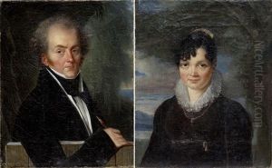 Portraits Eines Eleganten Paares In Landschaft (pair) by Louis Benjamin Marie Devouges